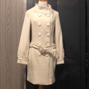 H&M Ivory Cream Funnel Neck Belted Coat
